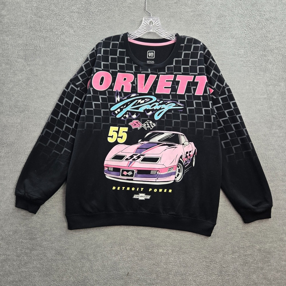 GM General Motors Men Sweatshirt Large Black Corvette Racing Detroit Power Logo